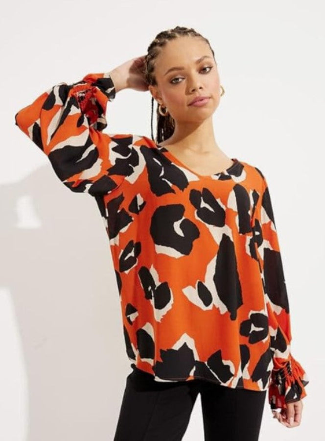 Joseph Ribkoff 233201 Tandoori/Multi Animal Print Shirred Puff Sleeve Top