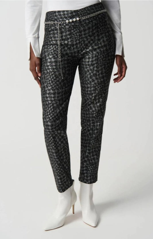 Joseph Ribkoff 234101 Black/Grey Houndstooth Print Pull On Pants