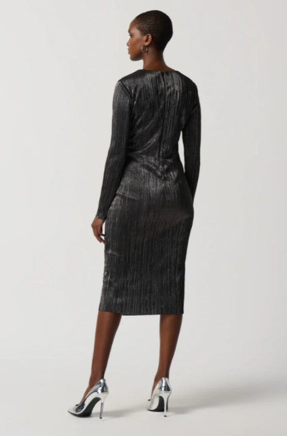 Joseph Ribkoff 234110 Dark Grey Metallic Wrap Front Dress