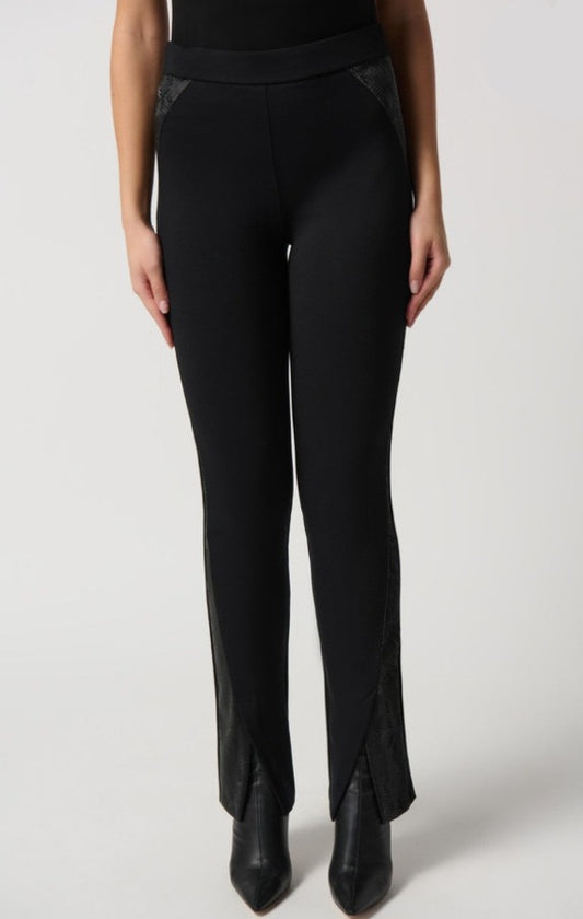 Joseph Ribkoff 234113 Black Snakeskin Faux Leather Split Front Pants