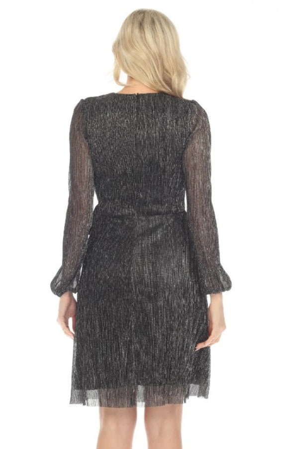 Joseph Ribkoff 234709 Black/Silver Metallic Faux Wrap A-Line Dress