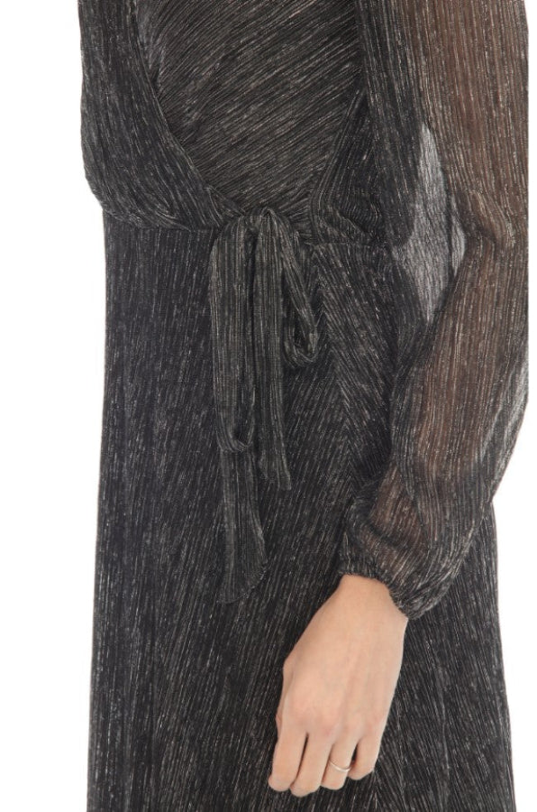 Joseph Ribkoff 234709 Black/Silver Metallic Faux Wrap A-Line Dress