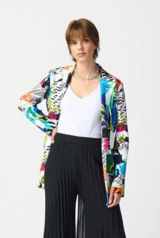 Joseph Ribkoff 241302 Vanilla/Multi Abstract Print Longline Blazer Jacket