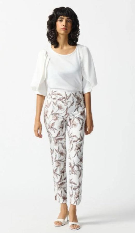 Joseph Ribkoff 242222 Vanilla/Multi Floral Print Straight Cropped Pants