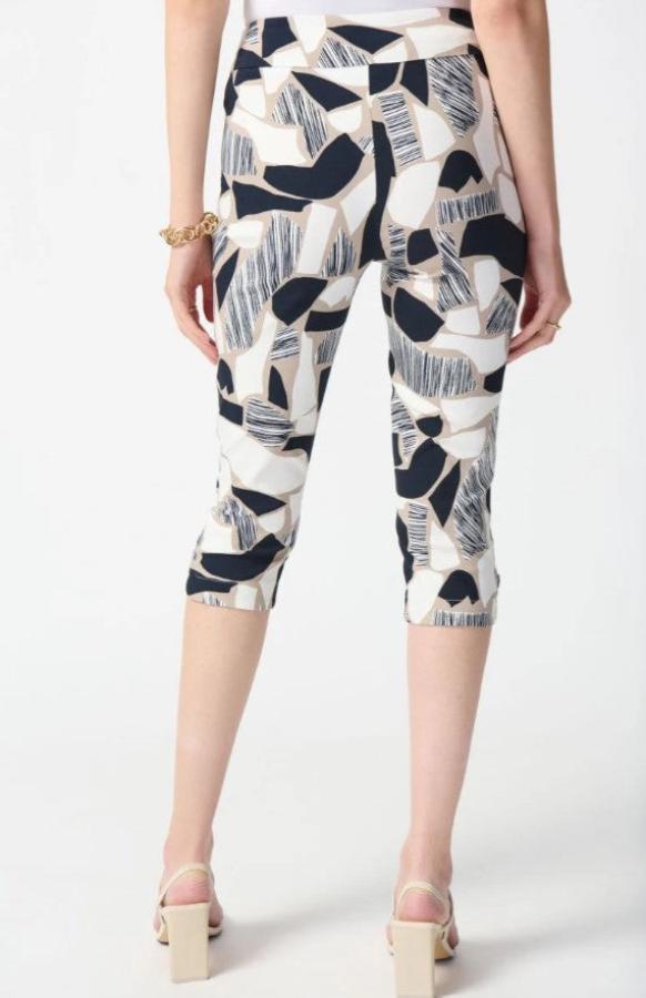 Joseph Ribkoff 242224 Vanilla/Multi Abstract Print Pull On Capri Pants