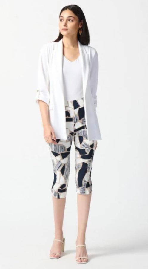 Joseph Ribkoff 242224 Vanilla/Multi Abstract Print Pull On Capri Pants
