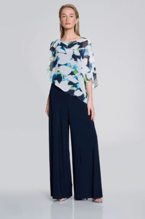 Joseph Ribkoff 242726 Vanilla/Multi Floral Chiffon Overlay Wide Leg Jumpsuit