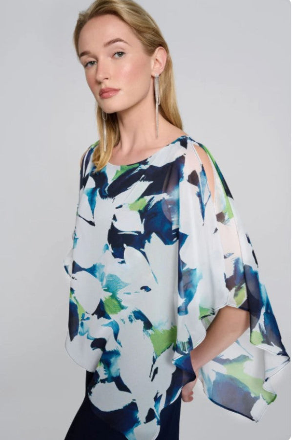 Joseph Ribkoff 242726 Vanilla/Multi Floral Chiffon Overlay Wide Leg Jumpsuit