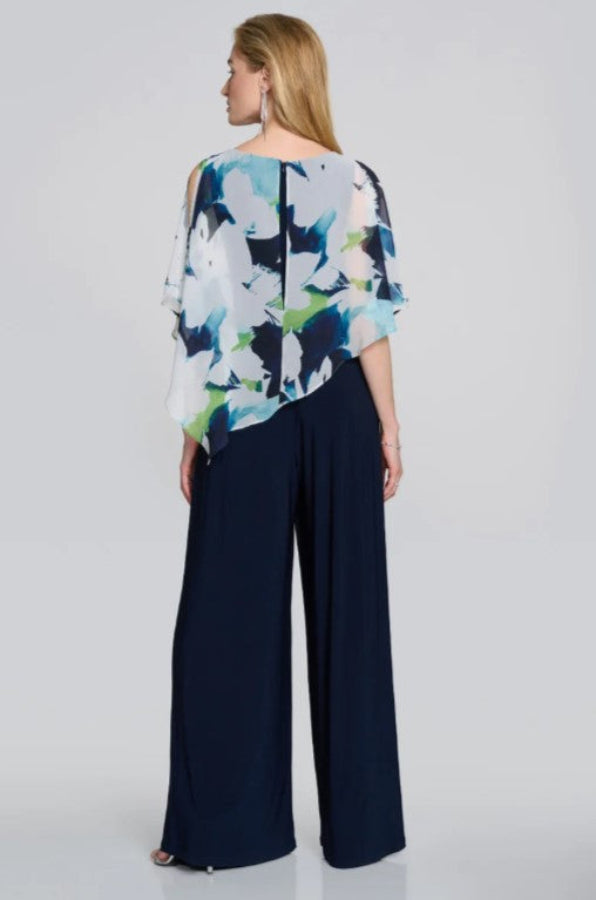 Joseph Ribkoff 242726 Vanilla/Multi Floral Chiffon Overlay Wide Leg Jumpsuit