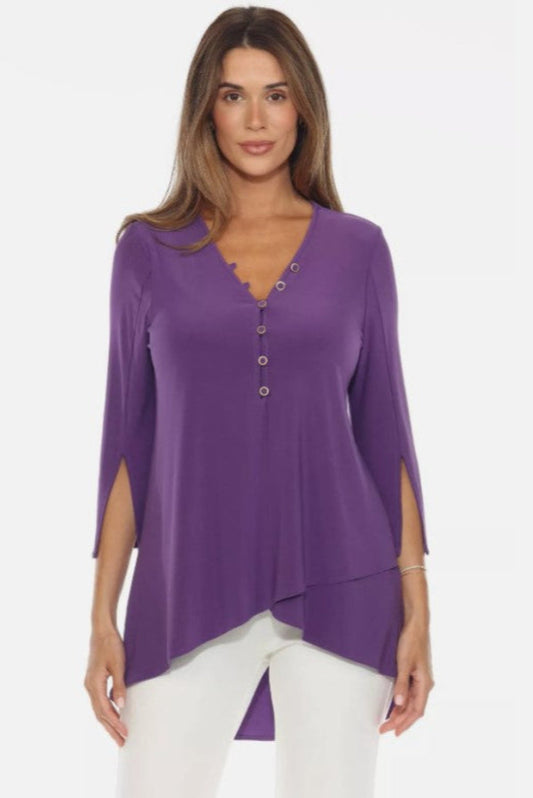 Joseph Ribkoff 243122 Mystic Purple Wrap Front 3/4 Sleeve Tunic Top
