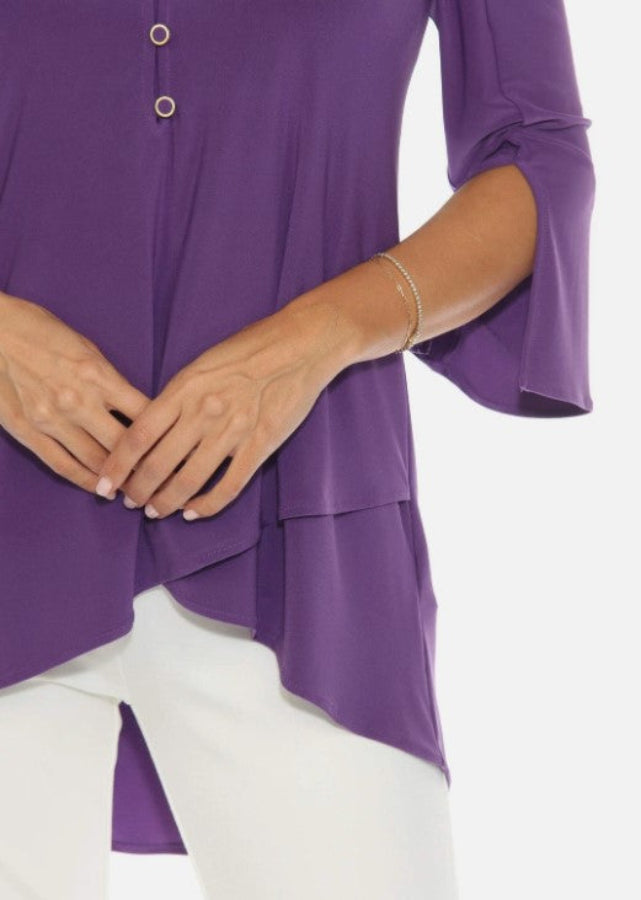 Joseph Ribkoff 243122 Mystic Purple Wrap Front 3/4 Sleeve Tunic Top