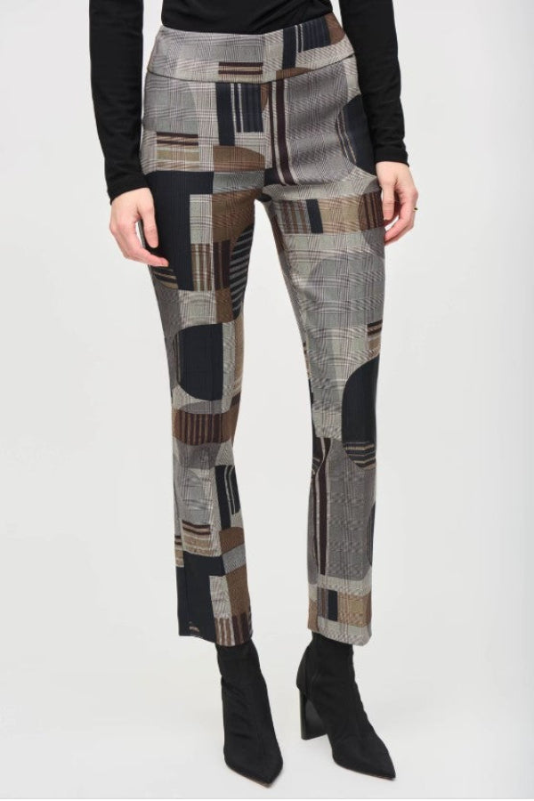 Patterned pants worn by a person on a white background