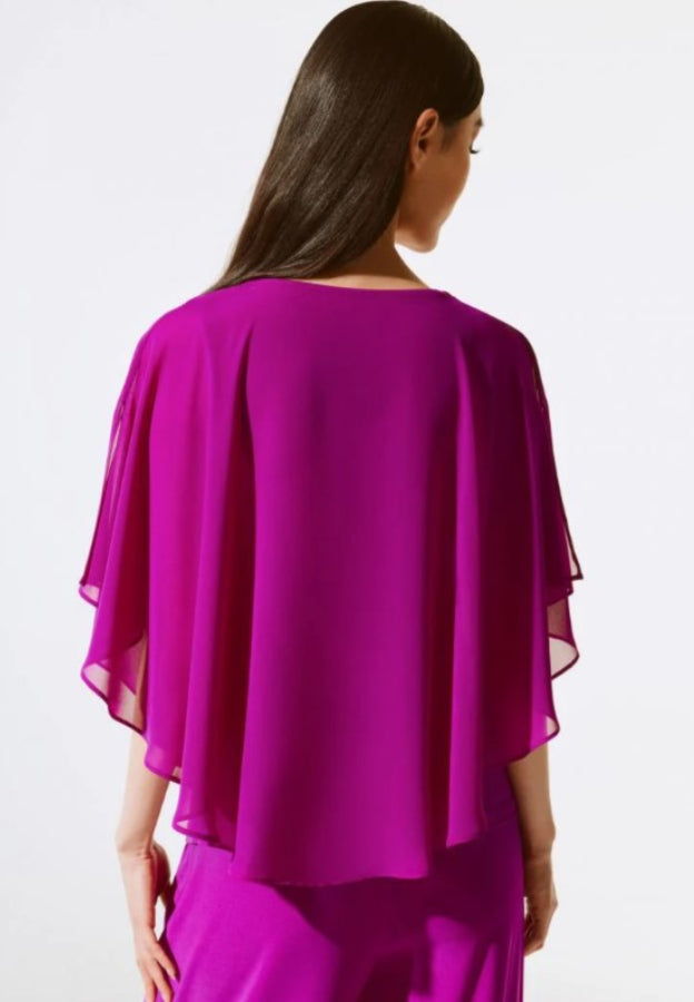 Joseph Ribkoff 243707 Empress Purple Rhinestone Trim Ruffled Chiffon Top