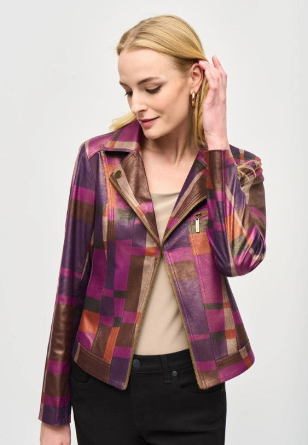 Joseph Ribkoff 243921 Multi-Color Geometric Foiled Faux Suede Jacket