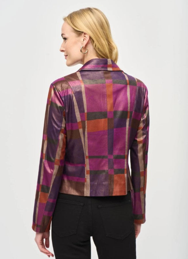 Joseph Ribkoff 243921 Multi-Color Geometric Foiled Faux Suede Jacket