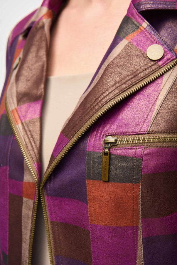 Joseph Ribkoff 243921 Multi-Color Geometric Foiled Faux Suede Jacket
