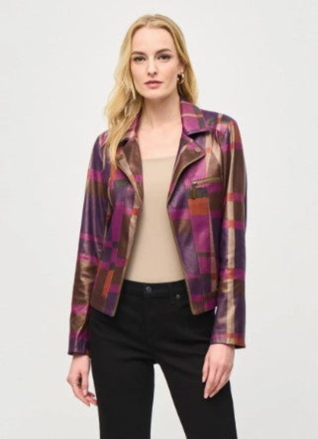 Joseph Ribkoff 243921 Multi-Color Geometric Foiled Faux Suede Jacket