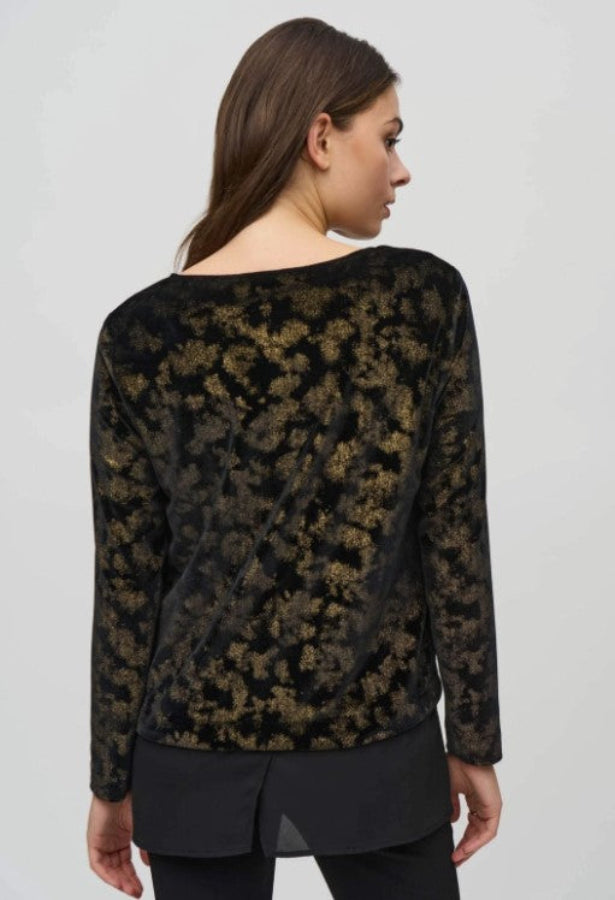Joseph Ribkoff 244228 Black/Gold Foiled Velvet Long Sleeve Top