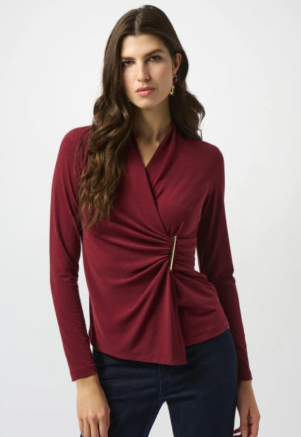 Joseph Ribkoff 253020 Faux Wrap Long Sleeve Fitted Top – August