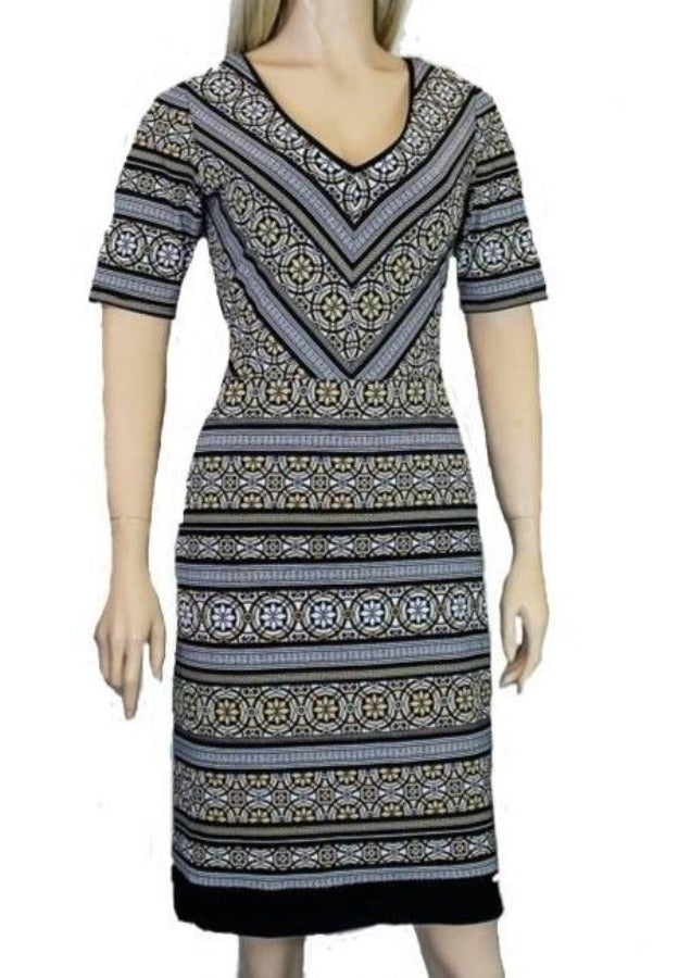 Black, Dresses, inventory, Multi-color, Print, Short Sleeve, Slip-on, Stretch fabric - August Brock Fashions
