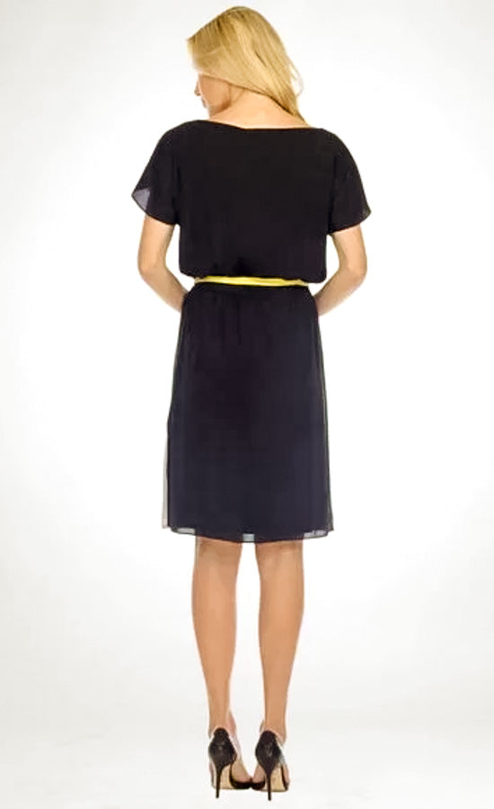 Joseph Ribkoff Black/Sand/Yellow Waist Tie Dress 212053