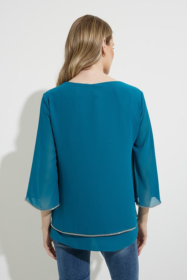 Joseph Ribkoff Lagoon Blue Layered Rhinestone Trim 3/4 Sleeve Top 224008