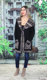 Alpaca Black/Multi-Color Pattern Hooded Sweater 120740