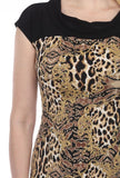 Joseph Ribkoff Black/Brown/Gold Animal Print Cap Sleeve Sheath Dress 204142