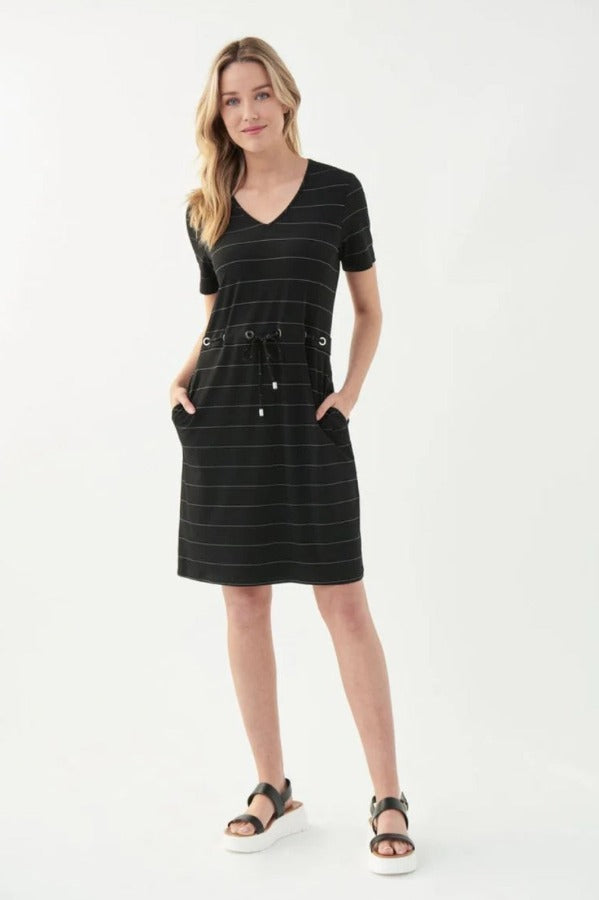 Joseph Ribkoff Black/Vanilla Striped Short Sleeve T-Shirt Dress 221272