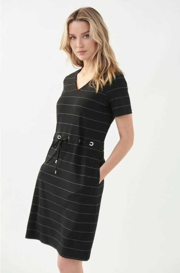 Joseph Ribkoff Black/Vanilla Striped Short Sleeve T-Shirt Dress 221272