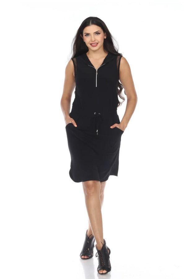 Joseph Ribkoff Black Hooded Zip Front Sleeveless Shift Dress