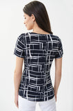Joseph Ribkoff Midnight Blue/White Abstract Print Gathered Front Top 222222