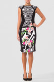 Joseph Ribkoff Black/Multi Floral Geometric Print Sheath Dress 181708
