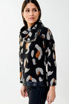 Joseph Ribkoff 223188 Black/Multi Animal Print Pleather Trim Top
