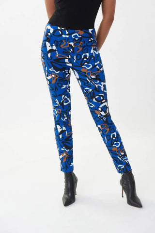 Joseph Ribkoff Royal Sapphire/Multi Abstract Print Pull-On Ankle Pants 223273