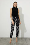 Joseph Ribkoff 223278 Black/Vanilla Geometric Stripes Pull On Ankle Pants