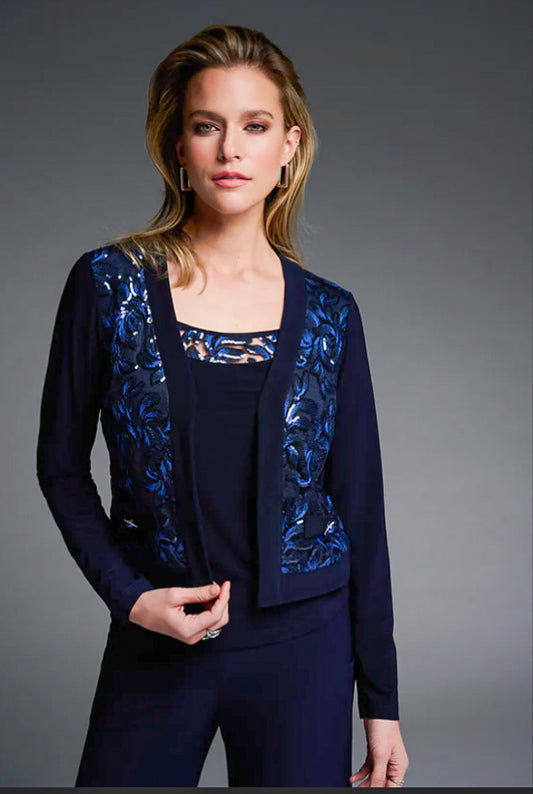 Joseph Ribkoff Midnight Blue Sequined Lace Twin Set Jacket 223757