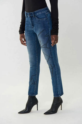 Joseph Ribkoff 223935 Denim Medium Blue Embellished Slim Ankle Jeans