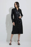 Joseph Ribkoff 223940 Faux Leather Belted Midi Shirt Dress