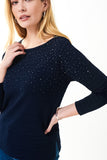 Joseph Ribkoff Midnight Blue Embellished Long Sleeve Knit Sweater Top 223955