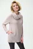 Joseph Ribkoff 224035 Oatmeal Faux Fur Cowl Neck Sweater Top