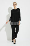 Joseph Ribkoff Black/Silver Sequined Cowl Neck 3/4 Sleeve Tunic Top 224228