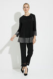Joseph Ribkoff Black/Silver Sequined Cowl Neck 3/4 Sleeve Tunic Top 224228