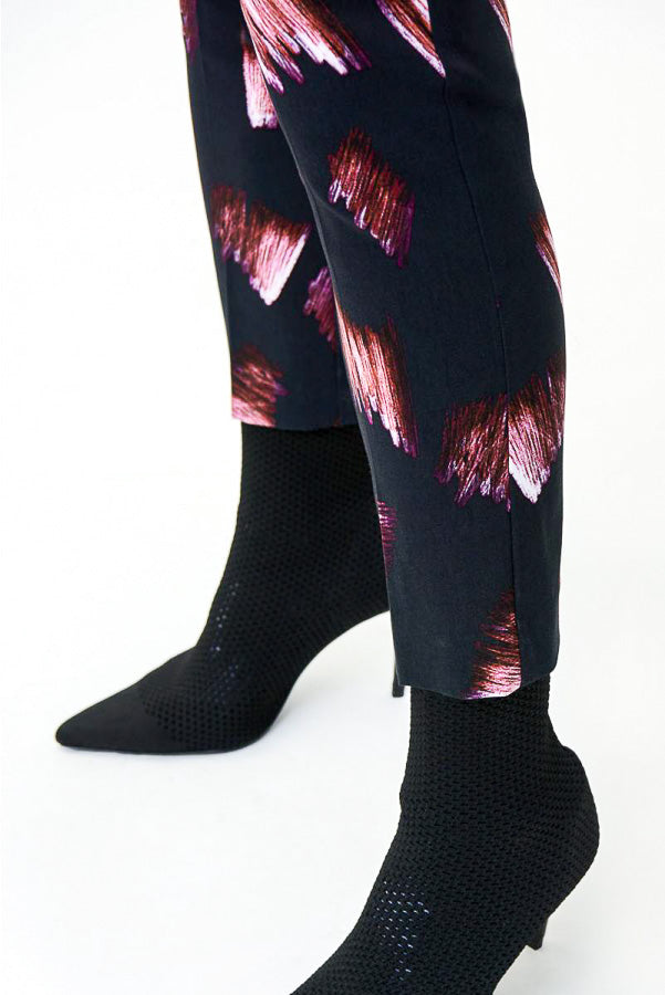 Joseph Ribkoff 224294 Black/Multi Brushstroke Print Pull On Cropped Pants
