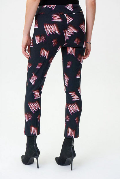 Joseph Ribkoff 224294 Black/Multi Brushstroke Print Pull On Cropped Pants