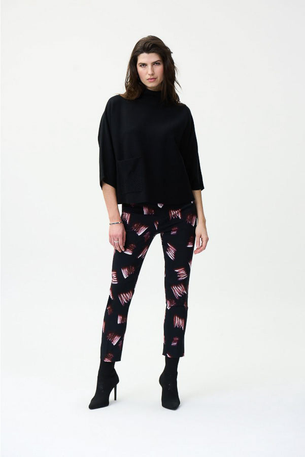 Joseph Ribkoff 224294 Black/Multi Brushstroke Print Pull On Cropped Pants