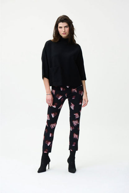 Joseph Ribkoff 224294 Black/Multi Brushstroke Print Pull On Cropped Pants