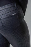 Joseph Ribkoff 224943 Black Waxed Crocodile Print Cropped Skinny Jeans