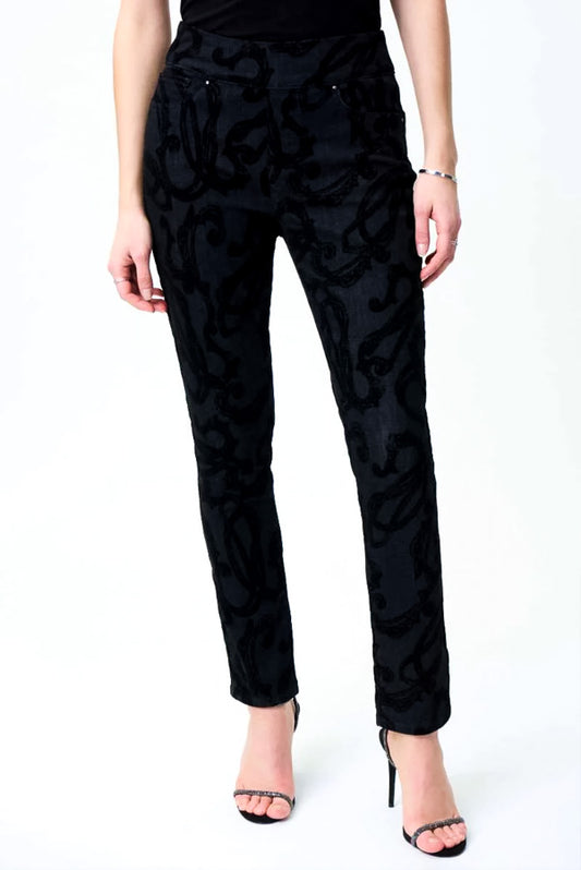 Joseph Ribkoff Charcoal Grey Textured Paisley Pull On Ankle Jeans 224958