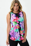 Joseph Ribkoff 231014 Black/Multi-Color Floral Print Sleeveless Top